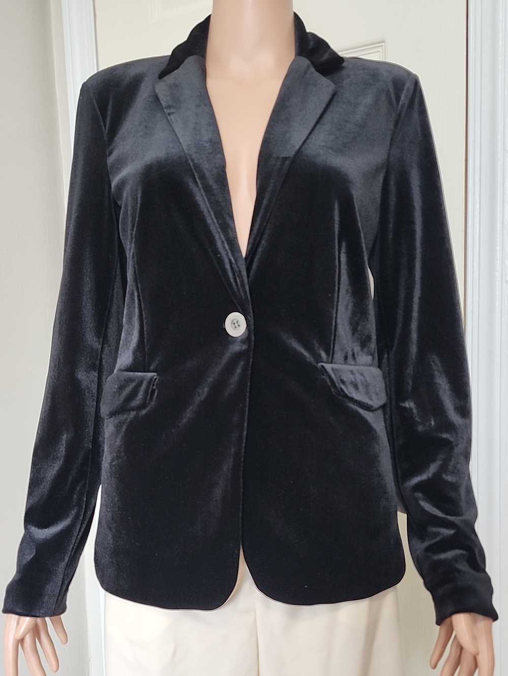 Blank NYC Black Velvet Single-Button Blazer